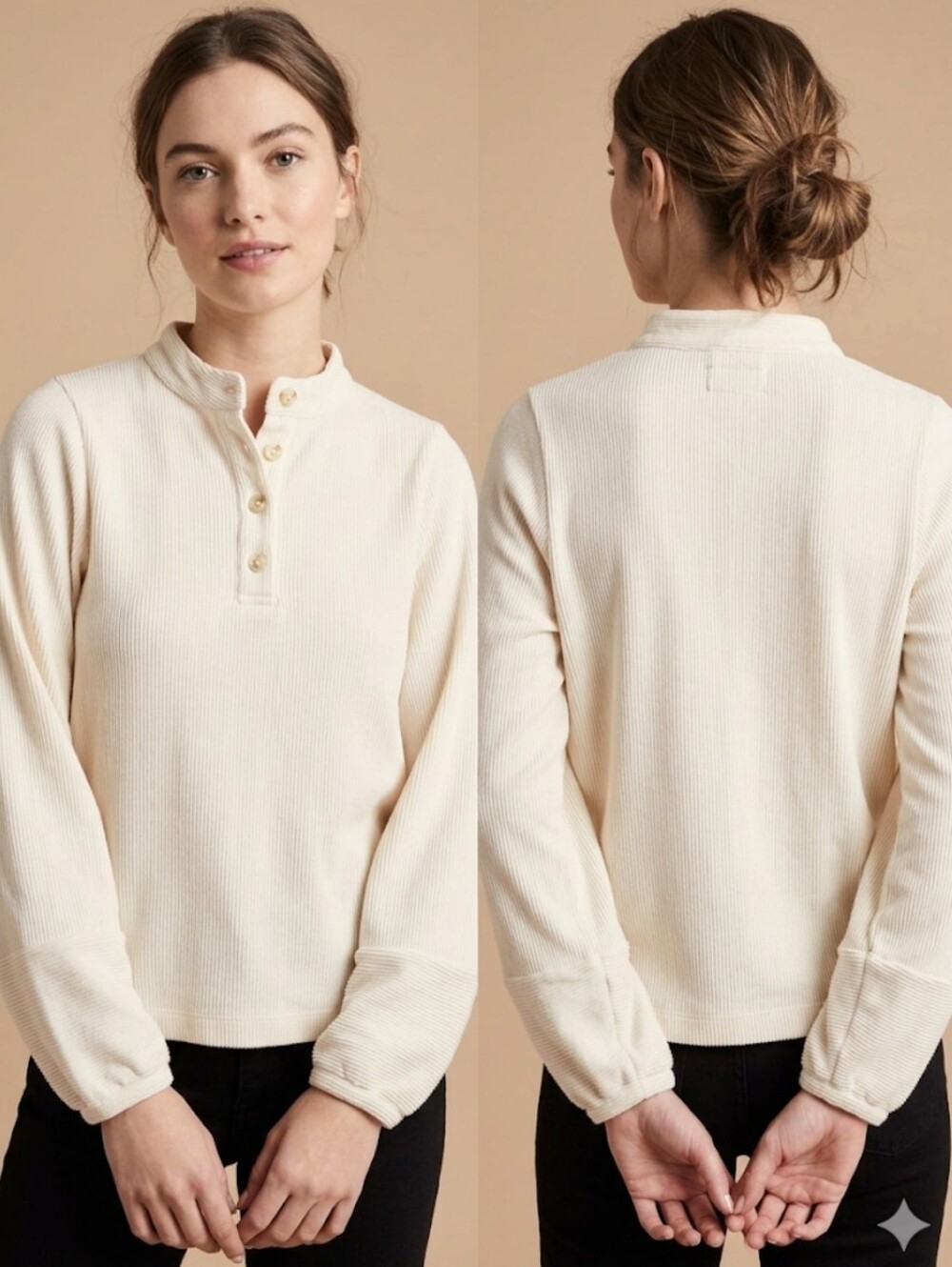 Madewell Texture & Thread Cream Ribbed Henley Mock Neck Top XS - Picture 1 of 6
